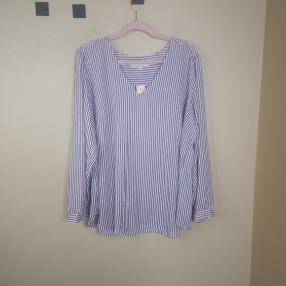 LOFT Striped Long Sleeve V-neck Blouse Size 20 - Picture 1 of 9